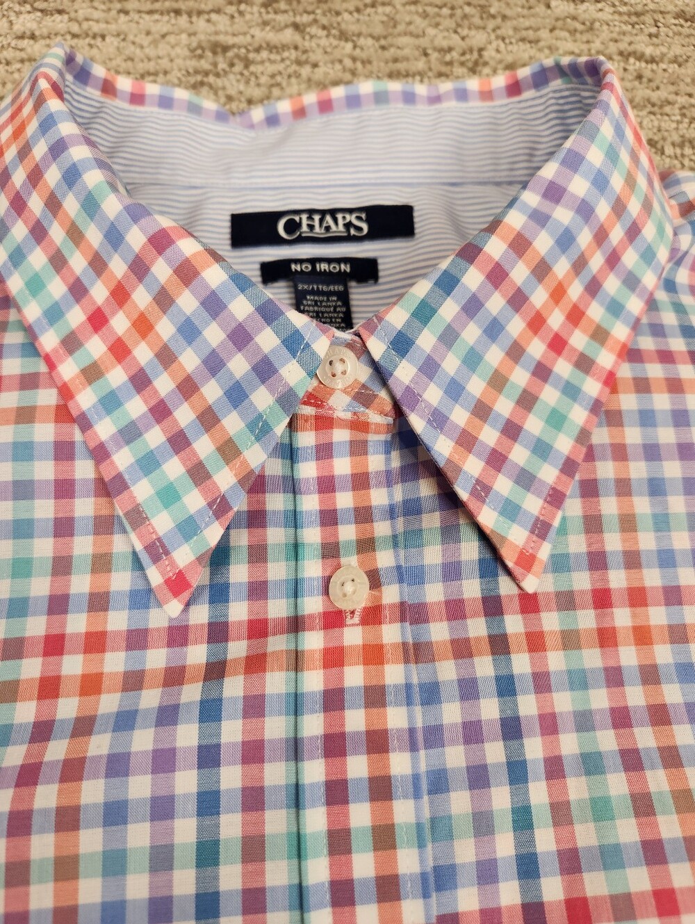 Chaps 3/4 Sleeve Poplin Button Down Womens 2X Plus Pastel Gingham Plaid No Iron - Picture 3 of 7